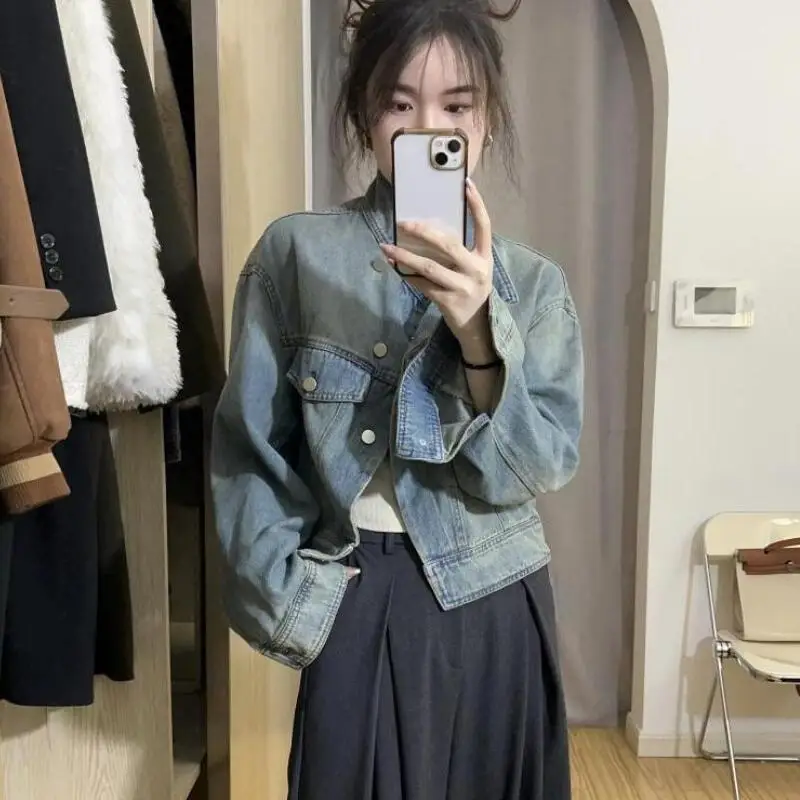 Fashion Y2K Hot Girl Short Denim Jacket Spring and Autumn Youth Versatile Loose Jacket Sweet and Cute Women's Comfortable Tops