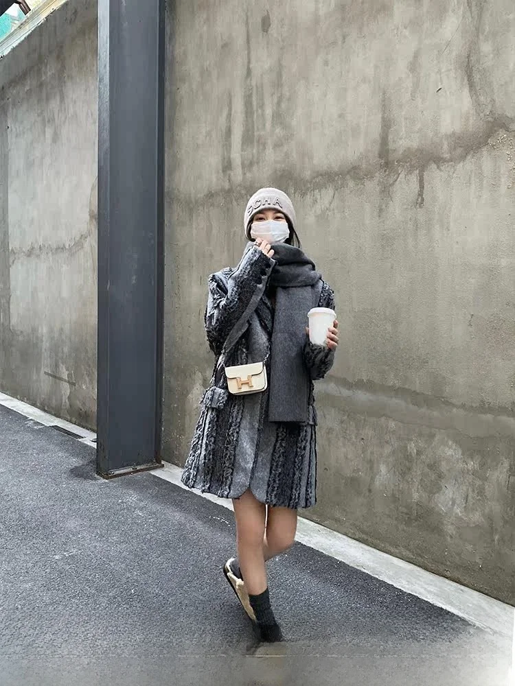 4PRIL Cotton Blend Long Jaet Women's Winter Casual Loose Warm Suit Outerwear Single Button Closure Regular Sve Length