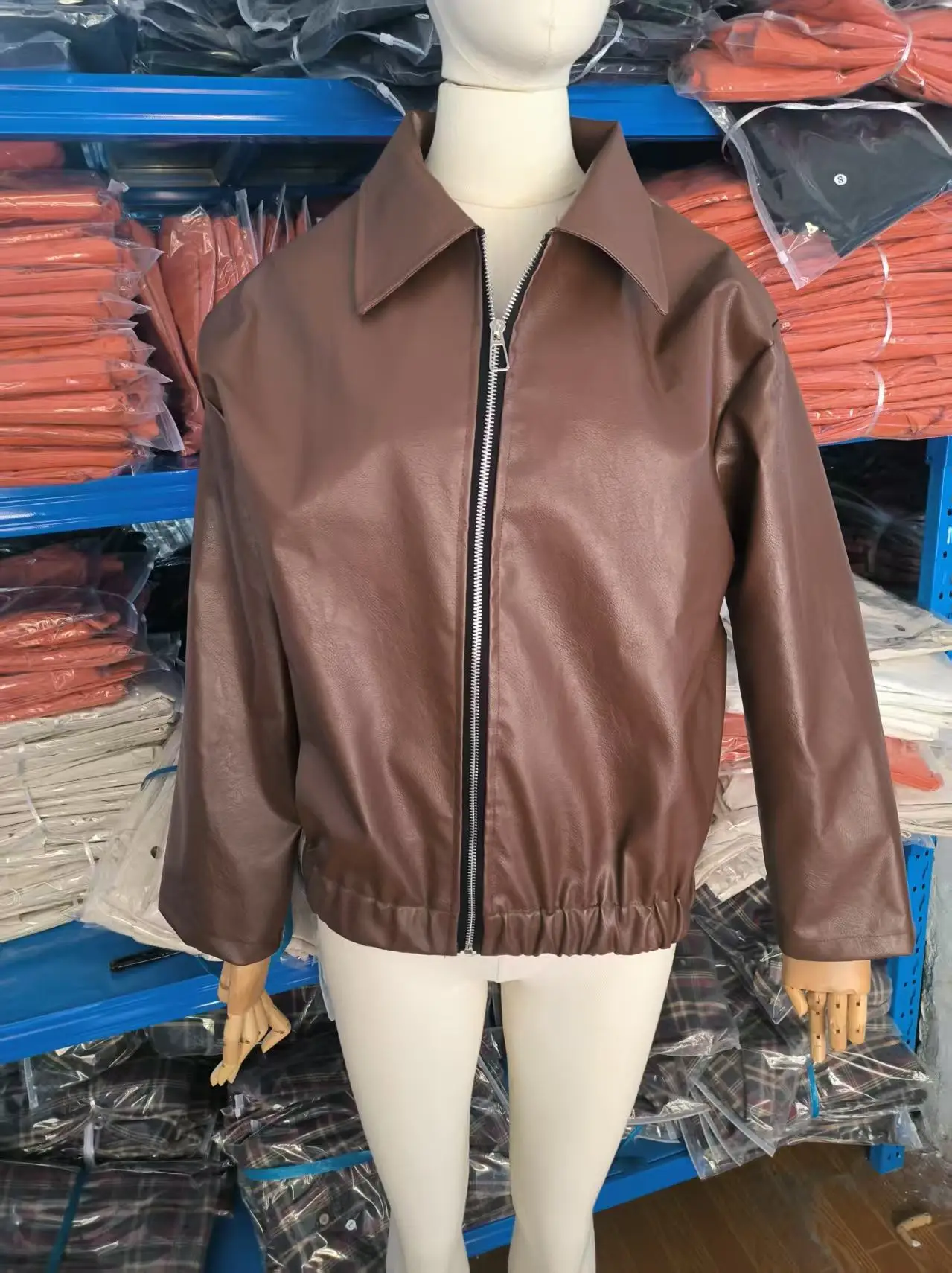 Women PU leather coat Retro autumn fashion matte leather solid color turn collar jacket for women's clothing