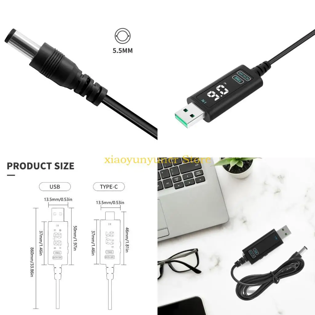 P9JB DC5.5mm Quick Install Charging Cable USB/Type C Optional for Routers Laptops Tool less Connection Durability ABS Housing
