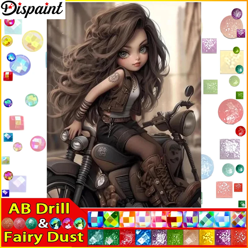 

Dispaint Fairy Dust AB Full Diamond "Girl Car Street" DIY 5D Diamond Painting Cross Stitch Home Decor Picture Of Rhinestone Ha