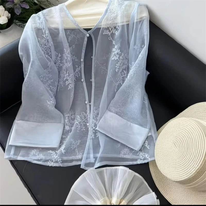 Women Coat Fashion Thin Spring and Summer Chinese Cardigan National Wind Embroidered Coat Temperament Long Sleeve Sunscreen Coat