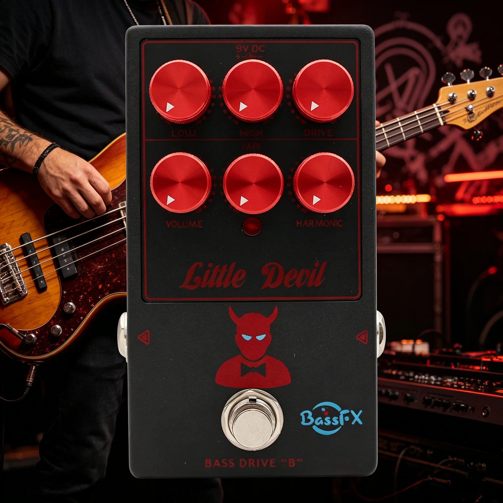 Pedal Fanmuzk Little Devil para Bajo Eléctrico, Simulación de Amplificador, Emulador de Amplificador de Tubo, Ecualizador de 2 Bandas, True Bypass
