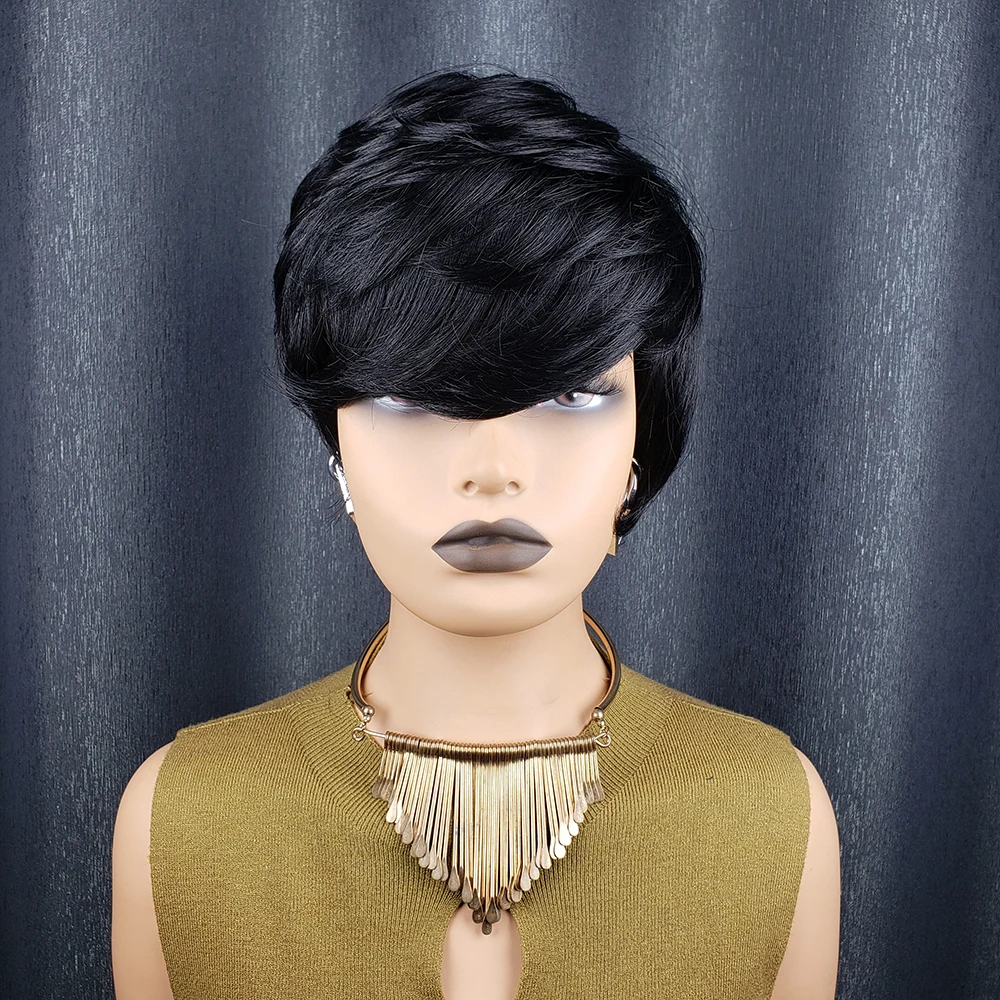 عابث قطع الباروكات شعر الإنسان جاهز لارتداء مستقيم الطبقات شعر بشري قصير الباروكات 6 في الأسود عابث قطع شعر مستعار غلويليس شحن مجاني #3