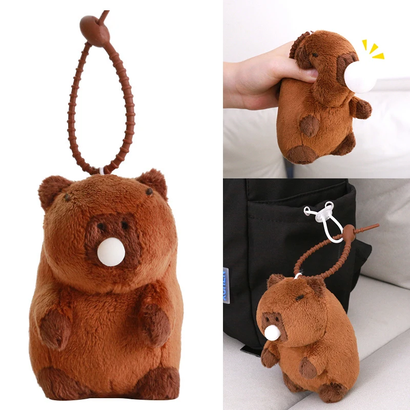 Capivara chaveiro de pelúcia pingente simulação capivara kawaii brinquedo fofo animais de pelúcia boneca mochila chaveiro presente de aniversário