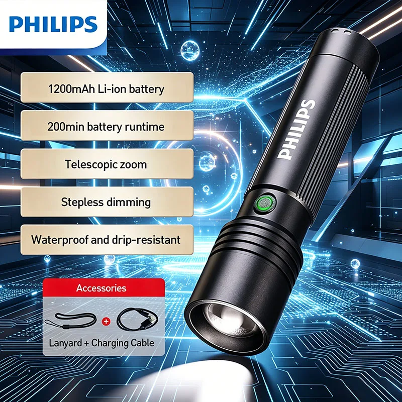 

Фонарь Philips 2146, 4 режима, перезаряжаемый, пыле- и водонепроницаемый, аварийный, для улицы, обслуживания, исследований, кемпинга