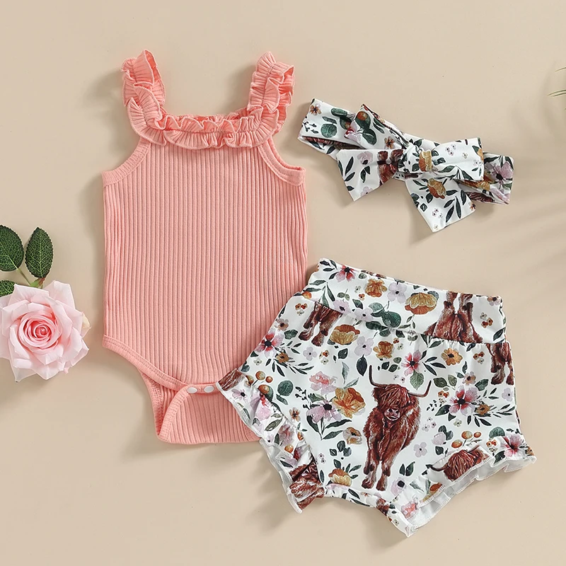 0-18months Infant Girl Summer Shorts Clothes Set Off Outfits for baby girls Bull Print Short Pants