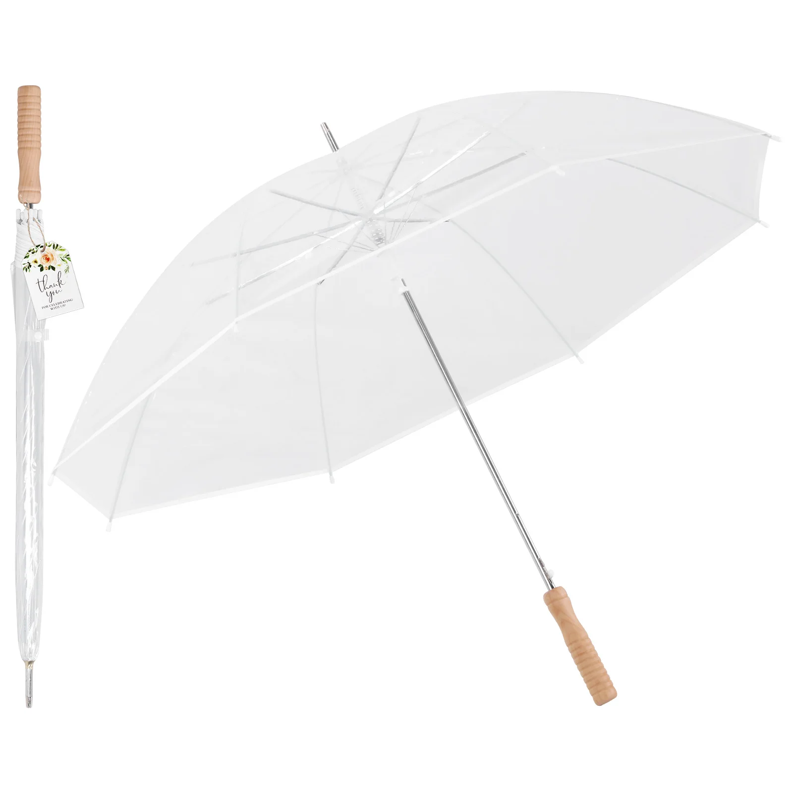 

50 шт. прозрачных зонтов-тростей для свадьбы с бирками «Спасибо» и веревкой, для фотосессий жениха и невесты, мероприятий на открытом воздухе