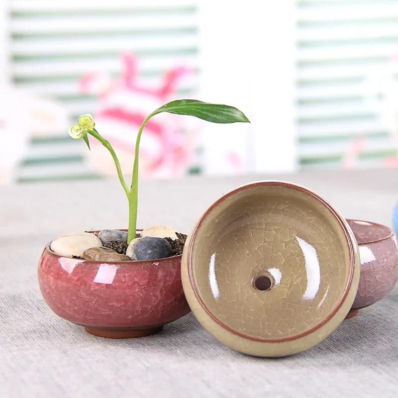 Succulent Flower Pot Ice Crack Ceramic Korean Succulent Tabletop Small Flower Pot Ceramic Crafts Have Holes in The Bottom
