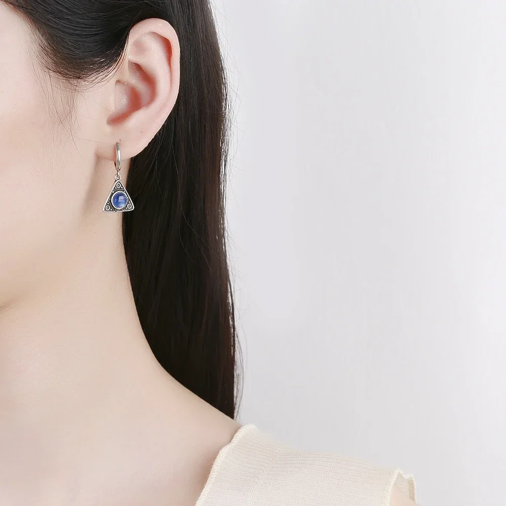 Triangle Natural Kyanite Earrings Vintage Jewelry Variety of Gems Pendant Silver Plated Moonstone Drop Earring for Women