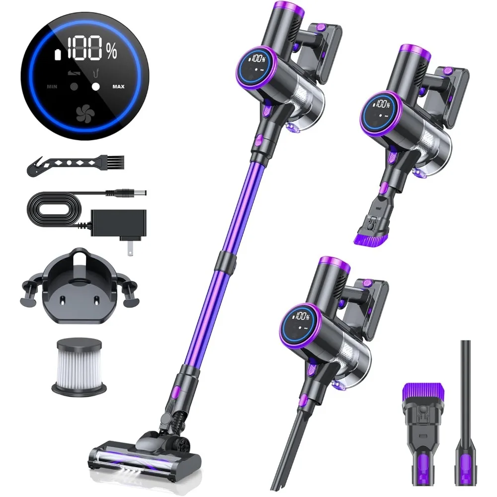 Cordless Vacuum Cleaner, 20KPA Stick Vacuum with LED Display, 2 Modes 6 in 1 Lightweight Cordless Stick Vacuum Cleaner