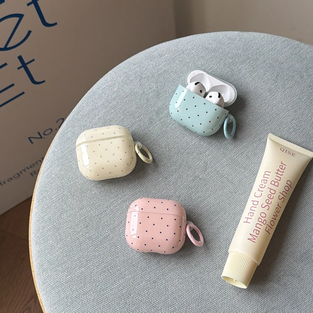 Cute Candy Macaron Color Black Polka Dots Glossy Silicone Earphone Case for AirPods 4 With Keychain for AirPods 1 2 3 Pro 3 2 view 3