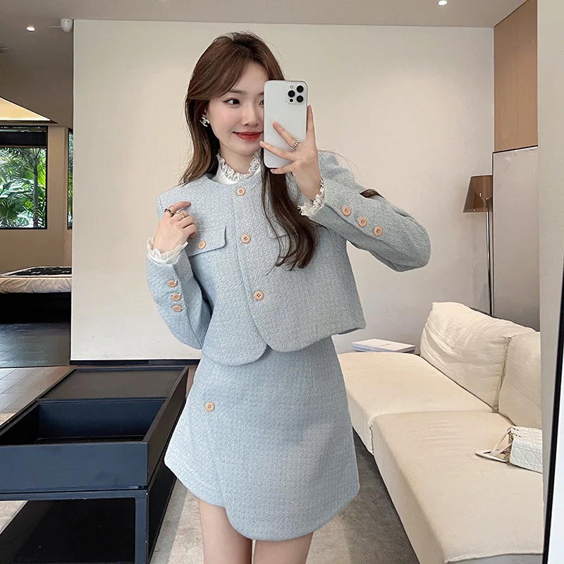 

Tweed Jacket Dark Red Womens Autumn Puffed Sleeve Heart Tassels Korean Style Harajuku Japanese Preppy Decorated Long-Sleeved Ins