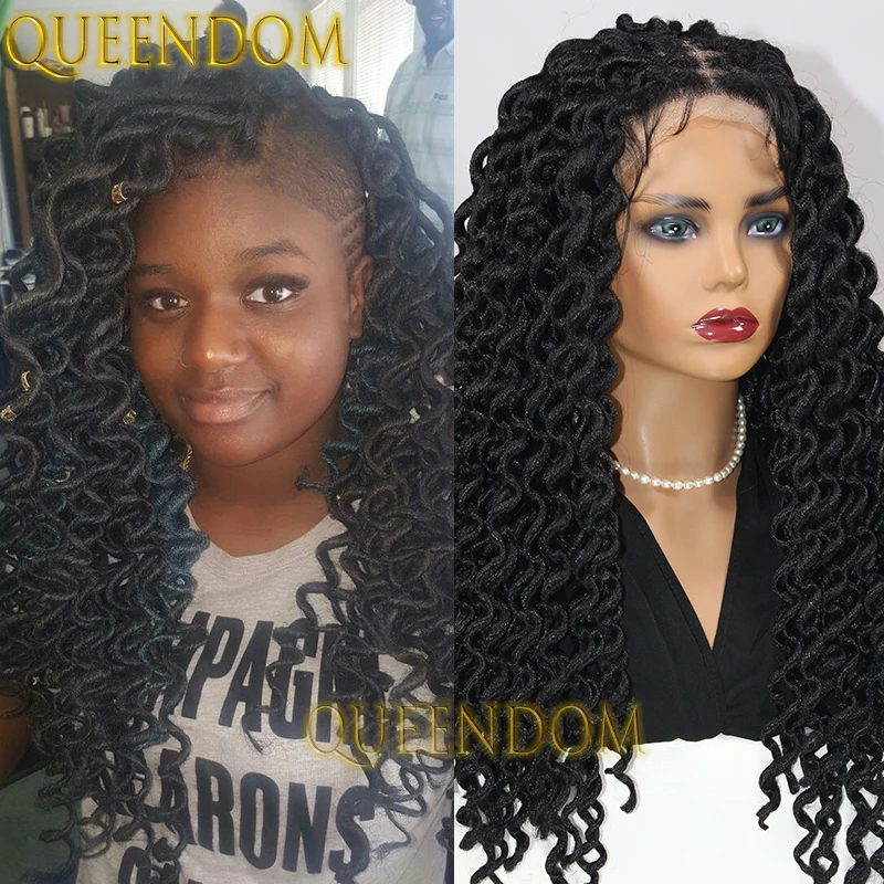 Full Lace Box Braid Synthetische Pruik Distressed Passion Twist Vlechten Pruik voor Afrikaanse Vrouwen 22 Inch Pre-Looped Diepe Golf Gevlochten Pruik