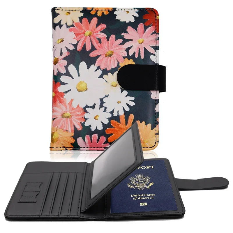 Capa de passaporte flor de alta qualidade couro pu homem mulher porta-passaporte de viagem com suporte para cartão de crédito carteira protetora capa