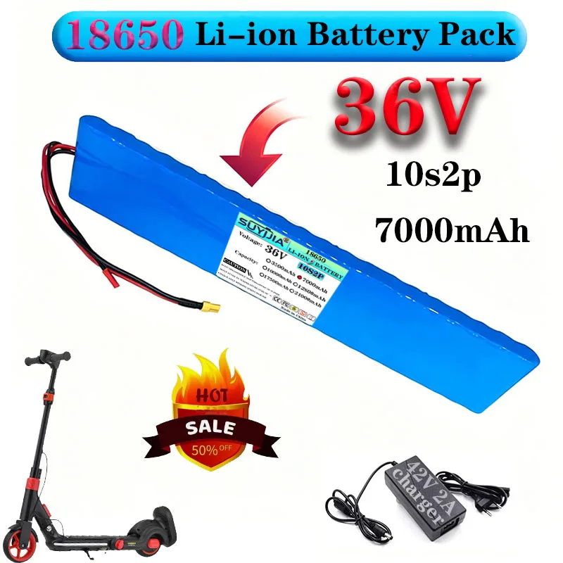 2026 new 36V 10S2P 7000mAh large capacity 18650 lithium ion battery pack 450W electric scooter battery