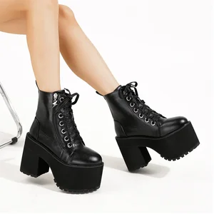 Boots mùa đông ngắn của phụ nữ làm tròn nền tảng gót chân cao gót cao gót 8 Bán hàng chính Bota Demon - №6