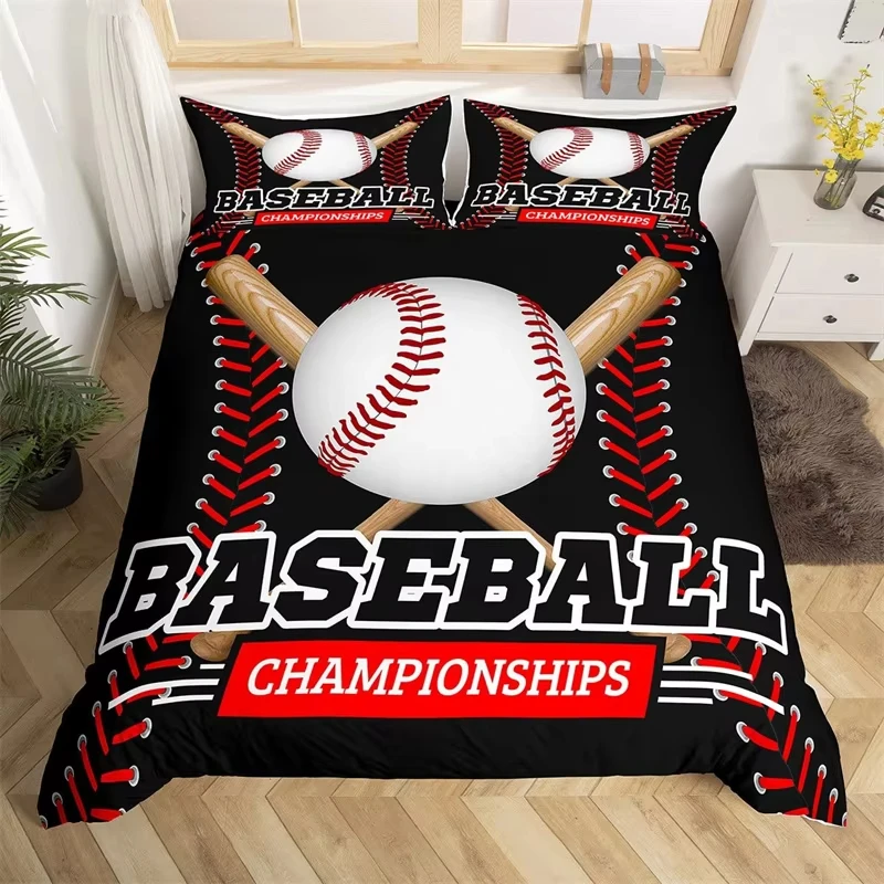 Boys Baseball Duvet Cover Teens Sports Theme Bedding Set Microfiber 3D Baseball Bat Gloves Comforter Cover Twin King Queen Size