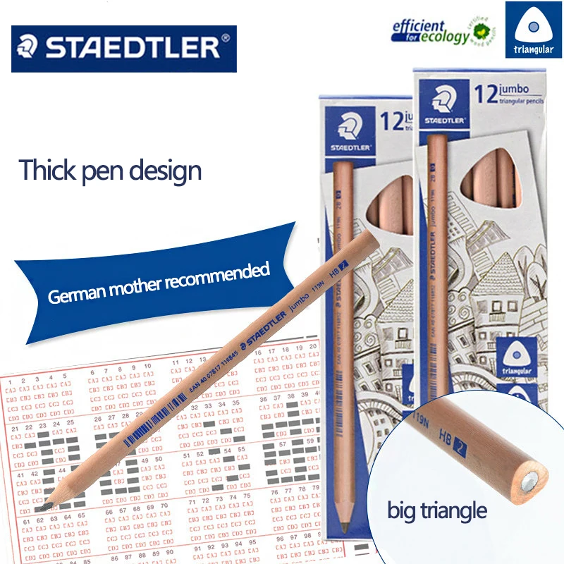 

12 Pcs STAEDTLER Pencils 119N Thick Triangular Pencil HB/2B Student Entry Drawing Sketch Environmentally Friendly Wooden Pencil