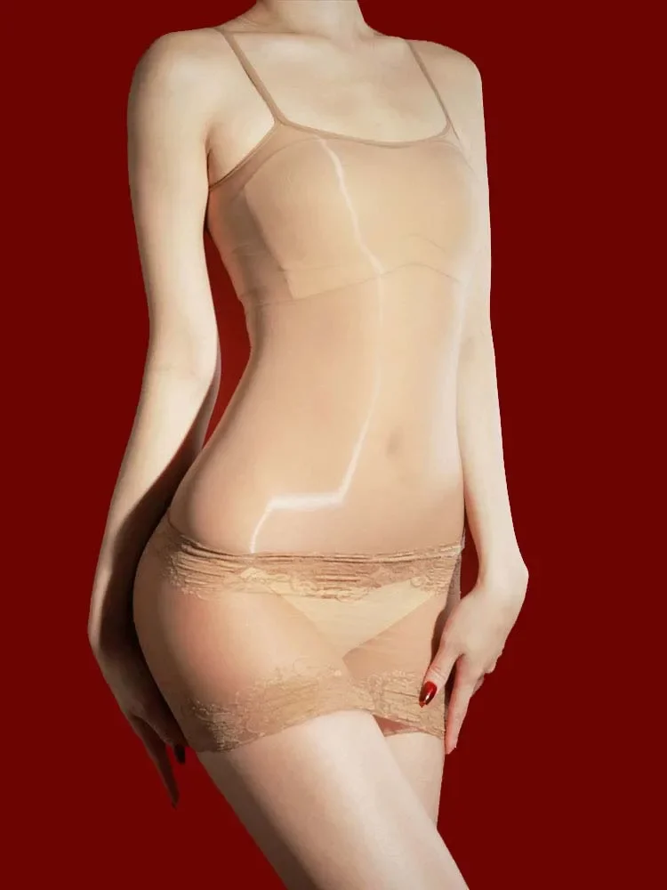 

Sexy Women‘s Strap Pencil Dresses Lace Package Hip Sheer See Through Mini Skirts Oil Shiny Glossy Tube Tights Maid Dance Dresses