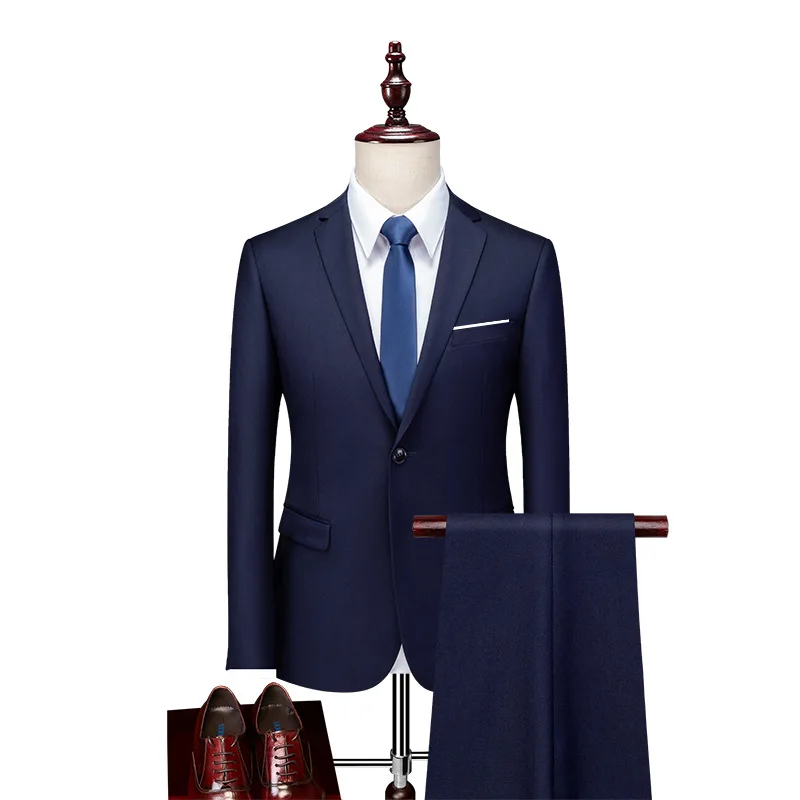 High-quality men's fashionable, stylish, versatile and trendy business casual solid color professional work suit set of two piec