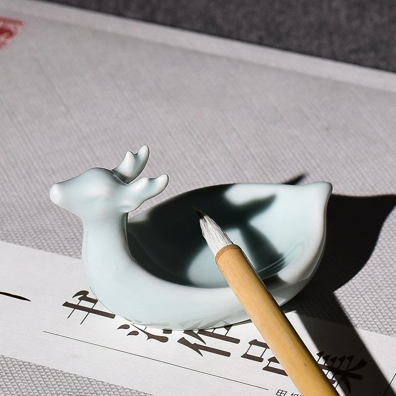 Deer Shaped Ceramic Ink Dish Multifunctional Mixing Palette Chinese Calligraphy Painting Supplies Art Supplies