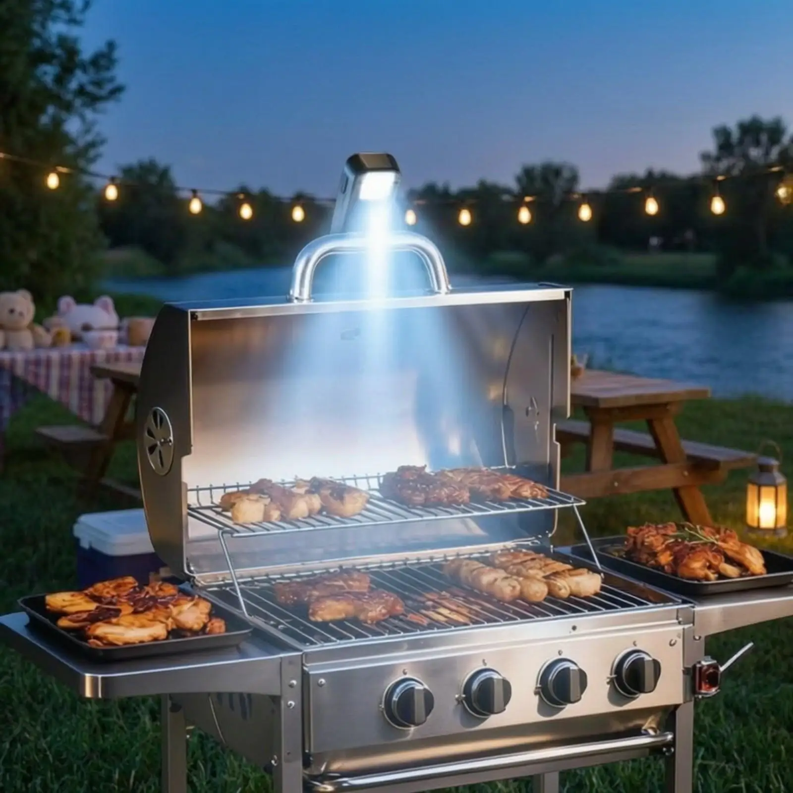 Portable LED Camping Light USB-C Charging Clamp-on Grill Light Adjustable Brightness Compact for Grilling, Outdoor Cooking