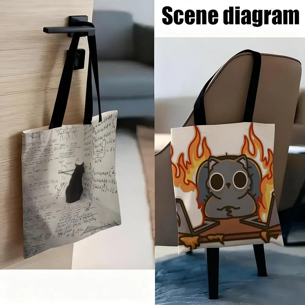 Storage Bags Handbag Women Casual Underarm Top Handle Bag Lady Shopping Travel Bags Funny Cat Thinking Network Pattern