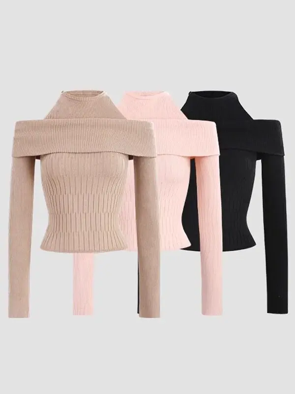 

Новый модный сексуальный вязаный свитер-обманка в корейском стиле для женщин, осень-зима, шикарный топ на одно плечо с внутренним слоем