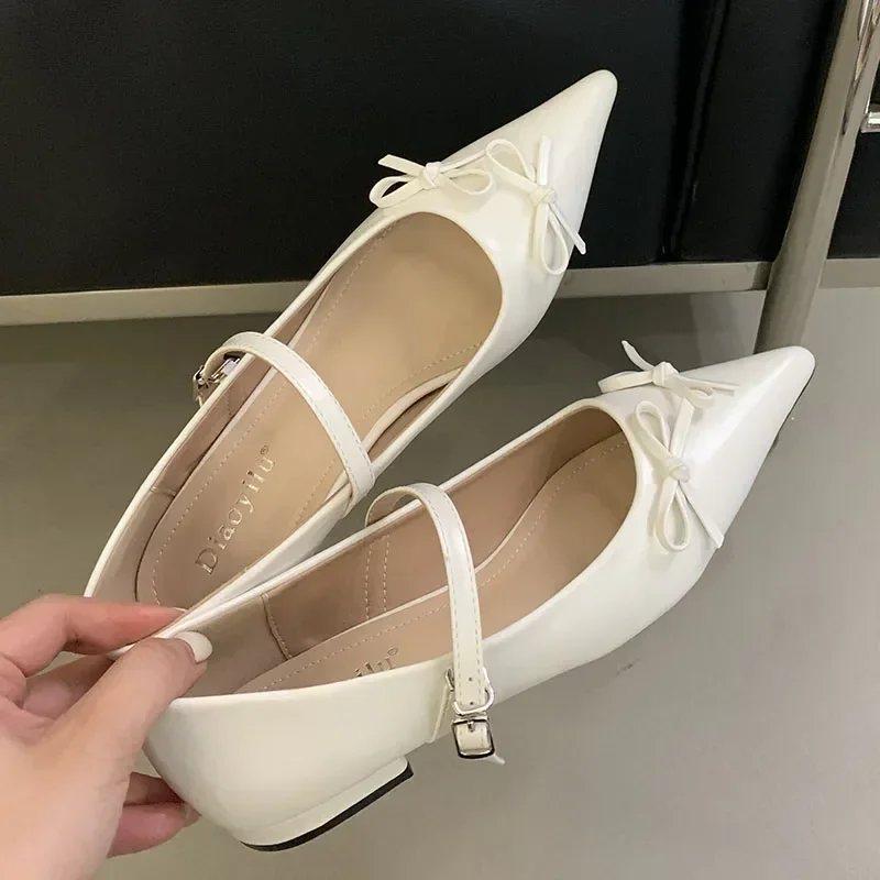 แฟชั่น Bowknot Sweet Mary Jane รองเท้าผู้หญิง Pointed Toe Elegant Office รองเท้าตื้นยี่ห้อรองเท้า Designer ปั๊มหญิง