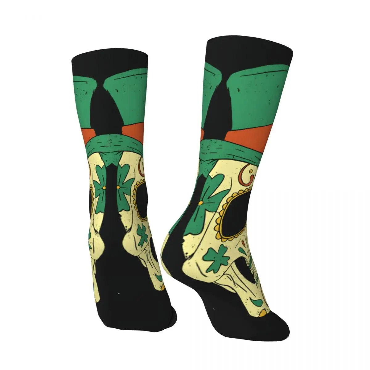 Happy Funny Skull Classic Men's Socks Retro Harajuku St. Patrick's Day Irish Shamrock Street Style Novelty Seamless Crew Sock