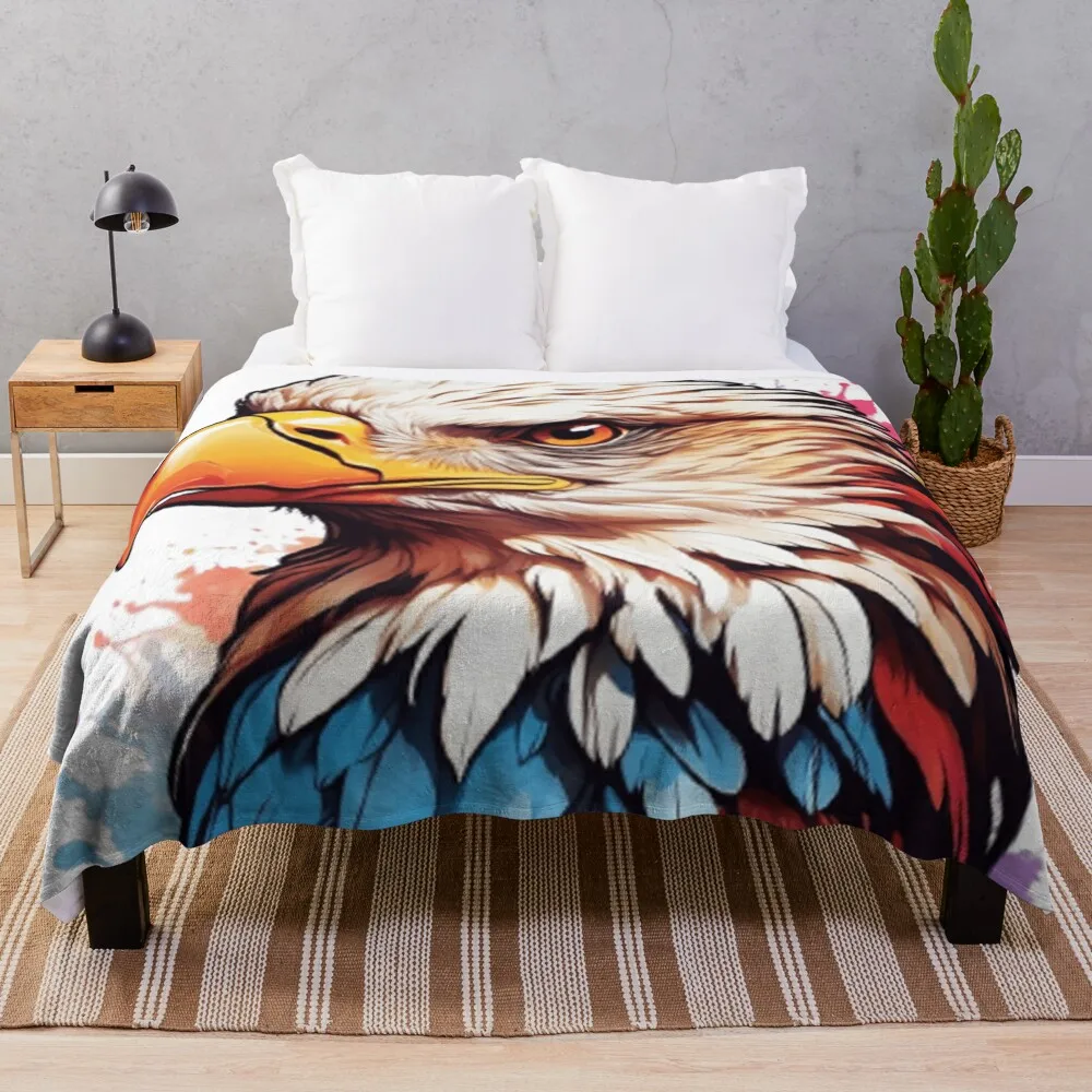 

American Blad Eagle Head Rainbow Throw Blanket Winter beds Decorative Sofas Blankets