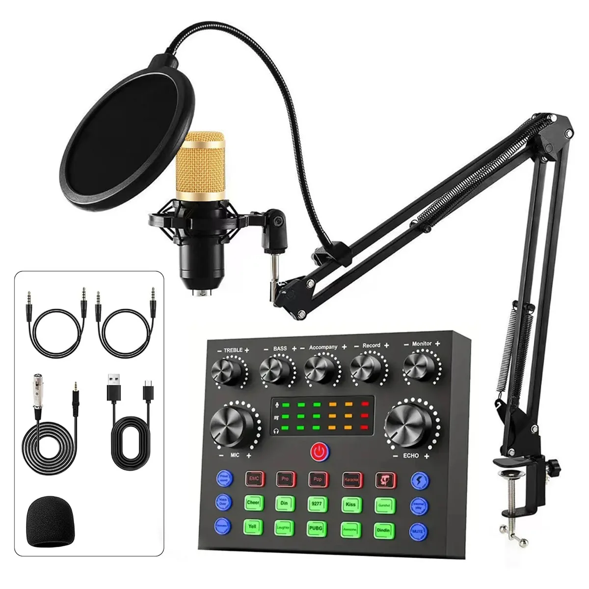 Podcast equipment set with voice changer, podcast mixer, with BM800 microphone, suitable for podcast, recording, live broadcast