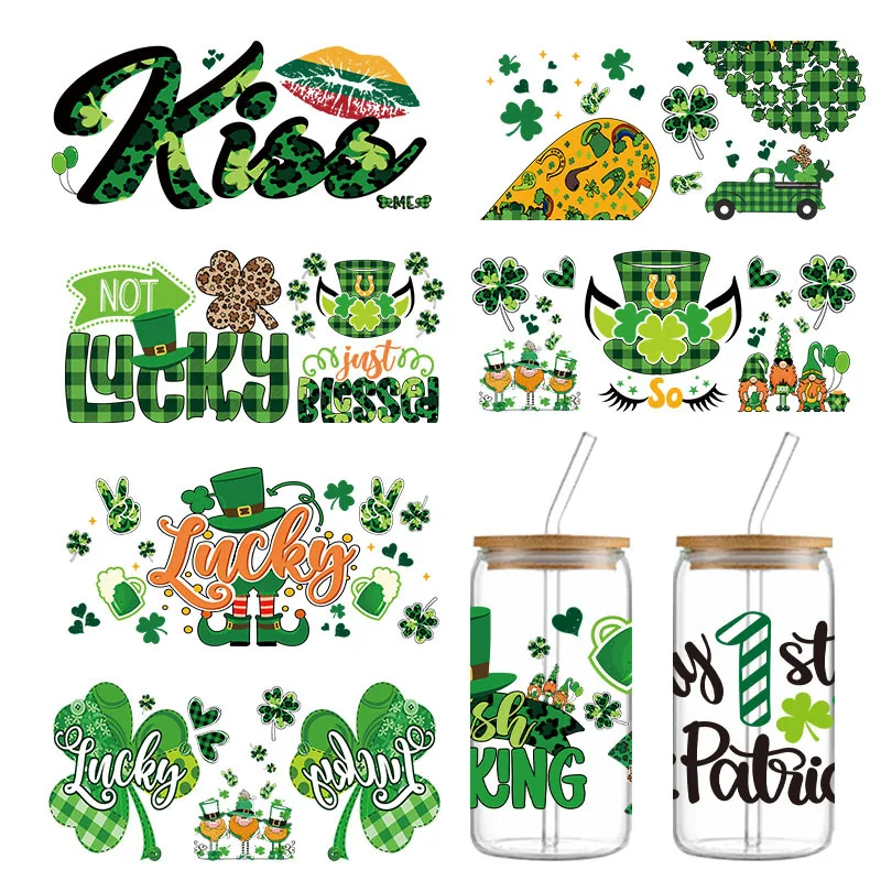 

Cross-border dedicated mug St. Patrick's Day color theme mug stickers 16oz Crystal Coke Cup stickers spot.