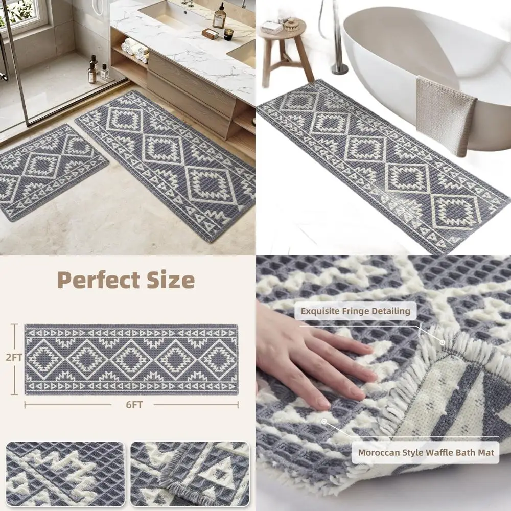 

Впитывающий коврик для ванной 24x72 дюйма, машинная стирка, нескользящий, с кисточками, мягкий коврик для ванной комнаты, прачечной, спальни, серый и кремовый, 2'x