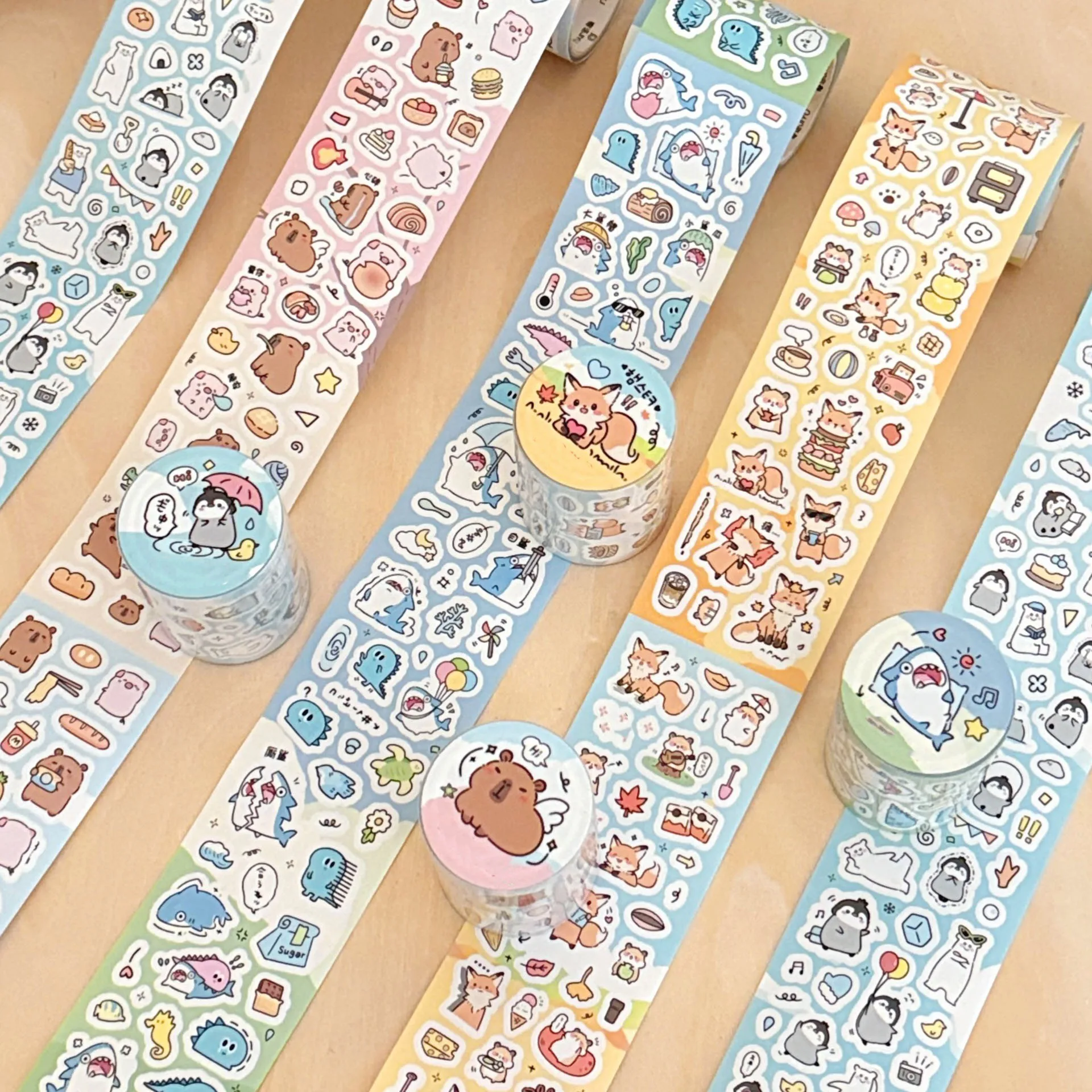 1/4 لفات من ملصقات شريط الحيوانات اللطيفة، كتيبات الحيوانات الأليفة اللطيفة، ملصقات تزيين Gooka، ملصقات المواد