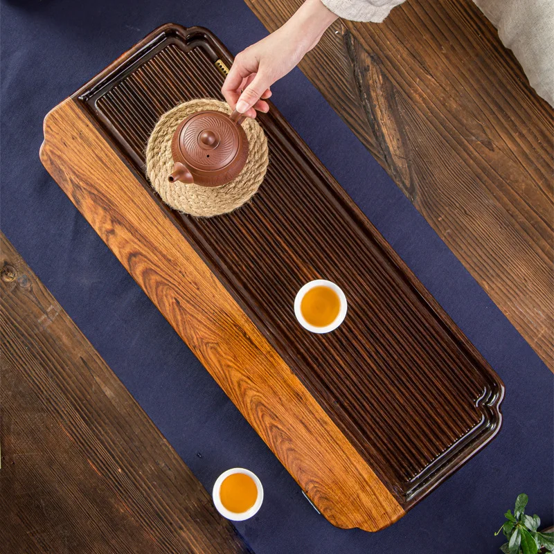 Whole Solid Wood Tea Tray Ebony Sandalwood Log Wet and Dry Kung Fu Tea Set Tea Ceremony Household Gift Tea Table