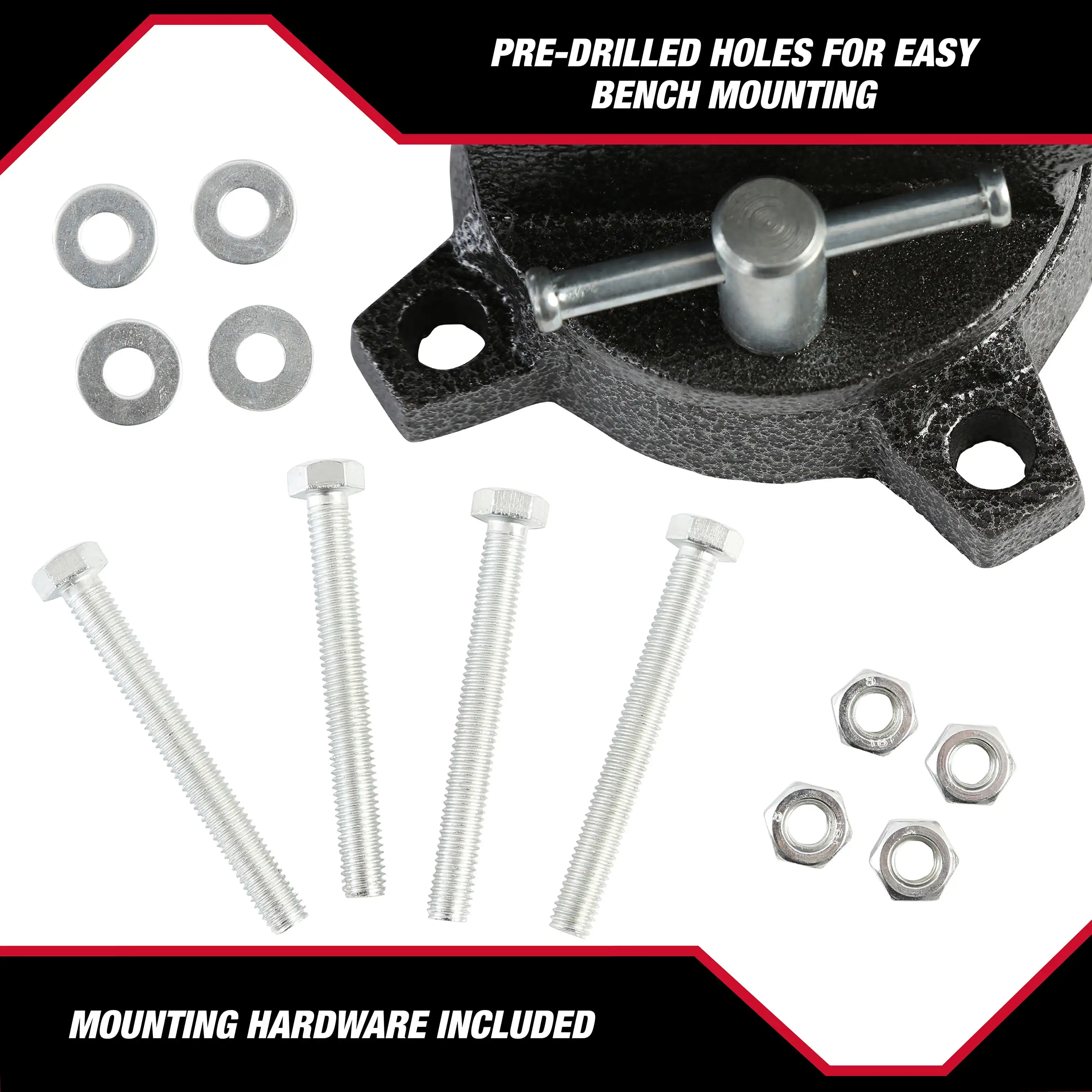 Morsa da banco per carichi leggeri da 3-1/2 pollici, base con chiodatura girevole a 180 gradi