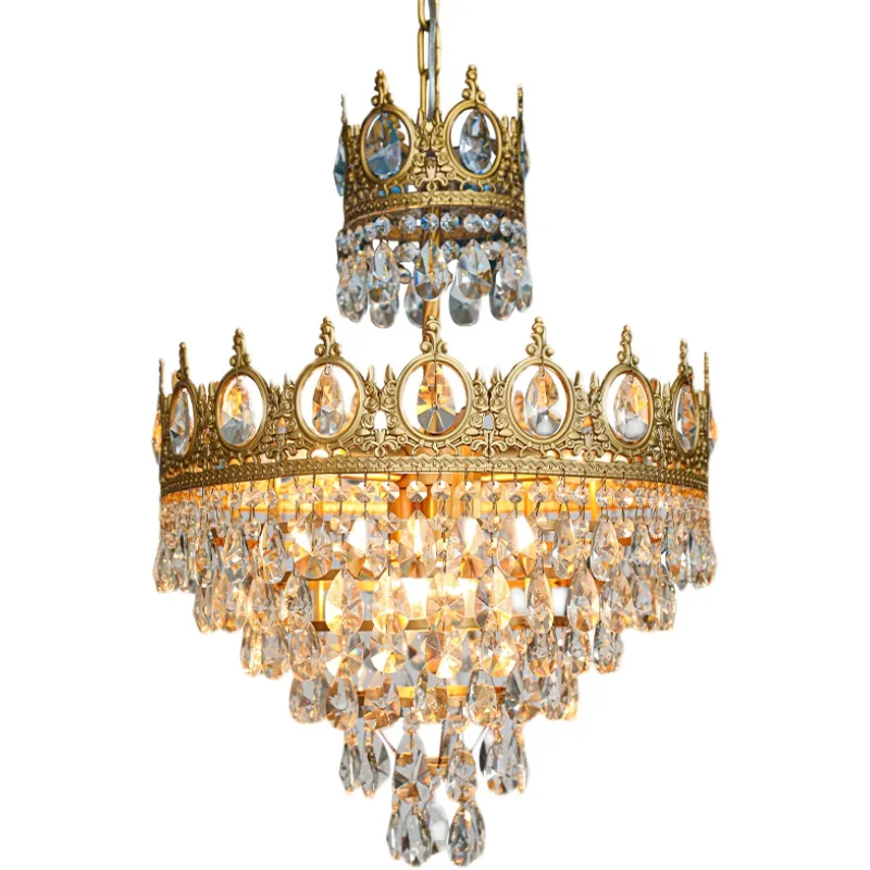 French all-copper crystal chandelier American retro homestay living room bedroom dining room light decorative crown