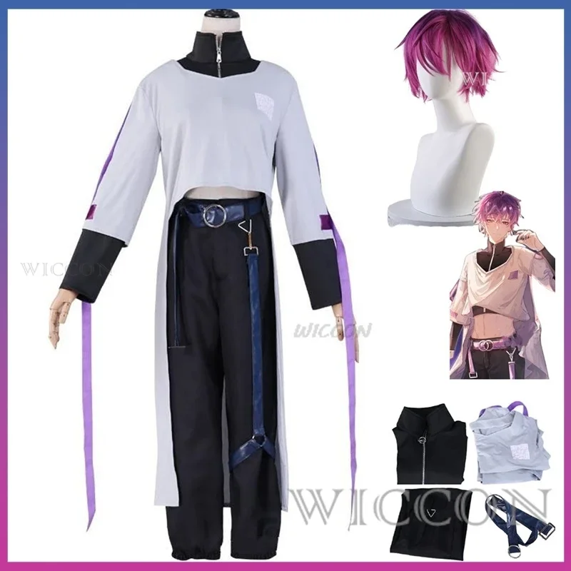 Juego de Anime Youtuber Vtuber NIJISANJI en Uki Violet disfraz de Cosplay, uniforme de peluca NOCTYX, conjunto completo, hombre adulto, mujer, Carnaval