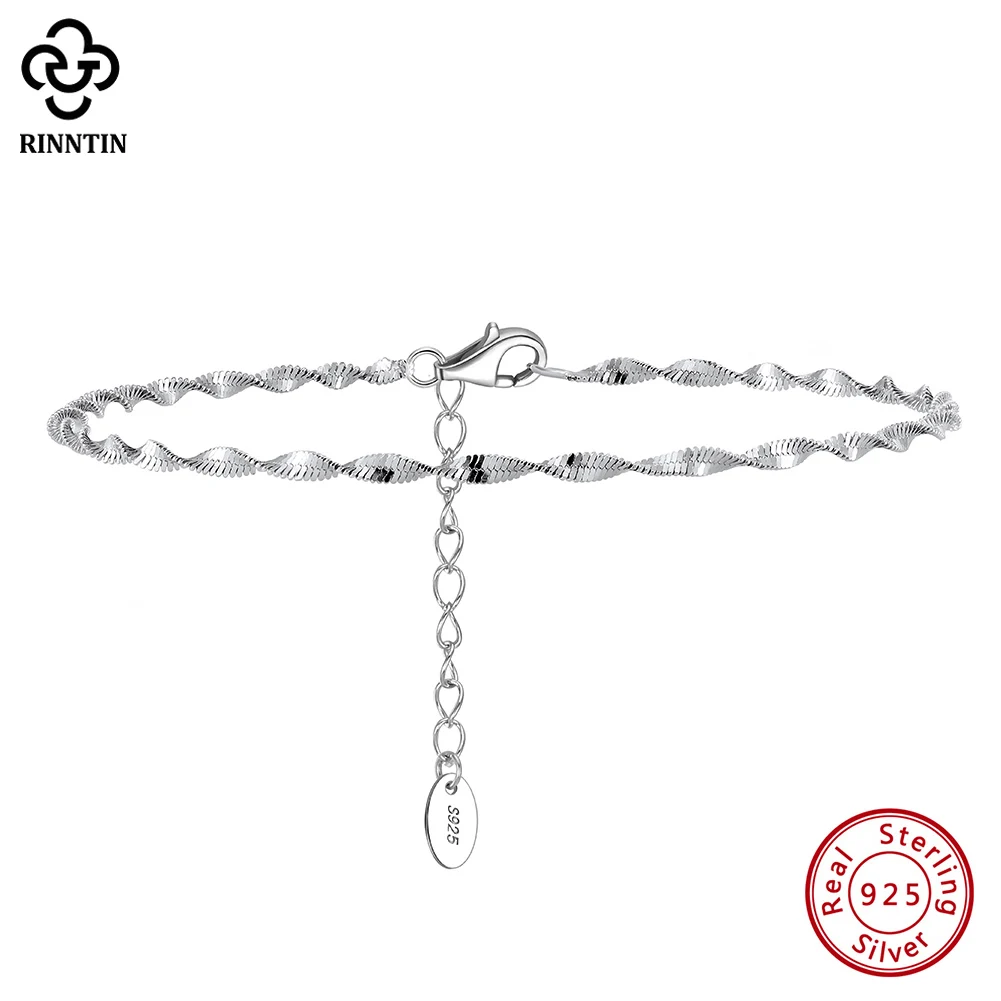 Rinntin 925 Sterling Silver Italian 2mm Width Double Layer Water Wave Chain Bracelet for Women Twisted Rope Chain Jewelry SB182