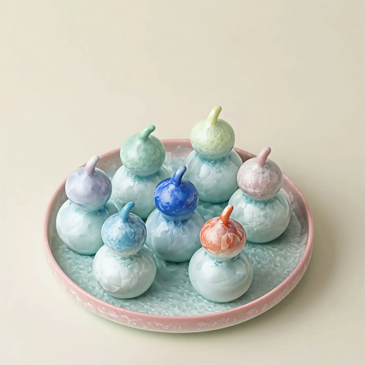Glazed Crystal Small Gourd with Iridescent Transformation Effect Gradient Ceramic Tea Pets Office Home Desktop Tea Pet Ornaments