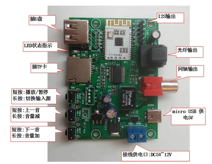 U Disk/TF Card Lossless Player Bluetooth 5.0 Audio Receiver I2S/Coaxial/Optical Fiber/ES9018DAC