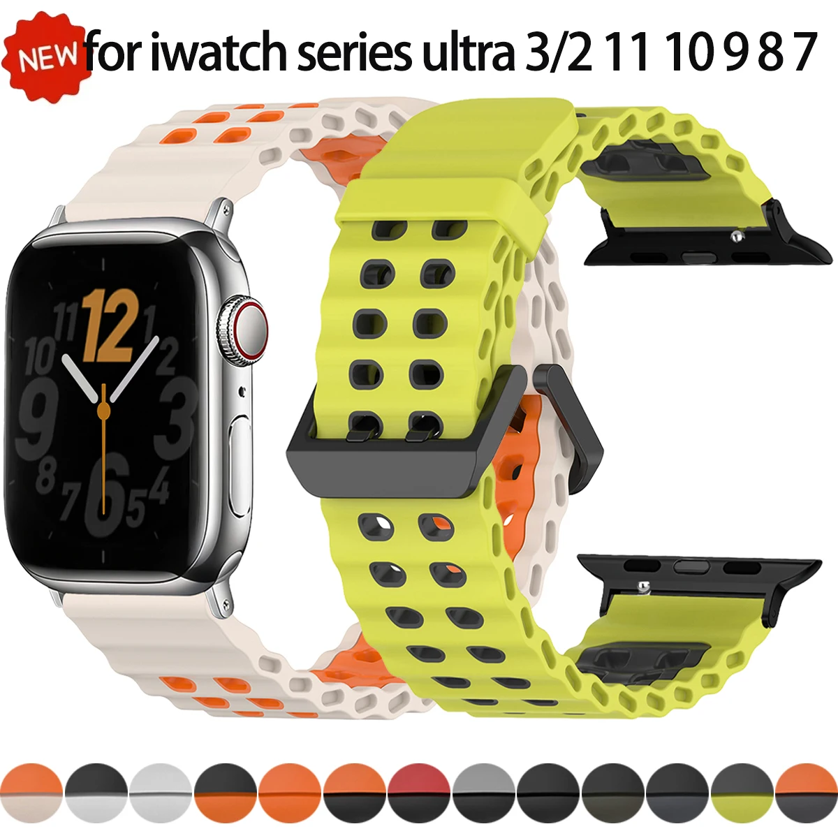 سيليكون الفرقة لساعة أبل سلسلة 11 10 9 8 7 6 SE3 الرياضة حزام اثنين لهجة سوار ل Iwatch الترا 3/2 49 مللي متر 38 40 42 44 46 مللي متر #1