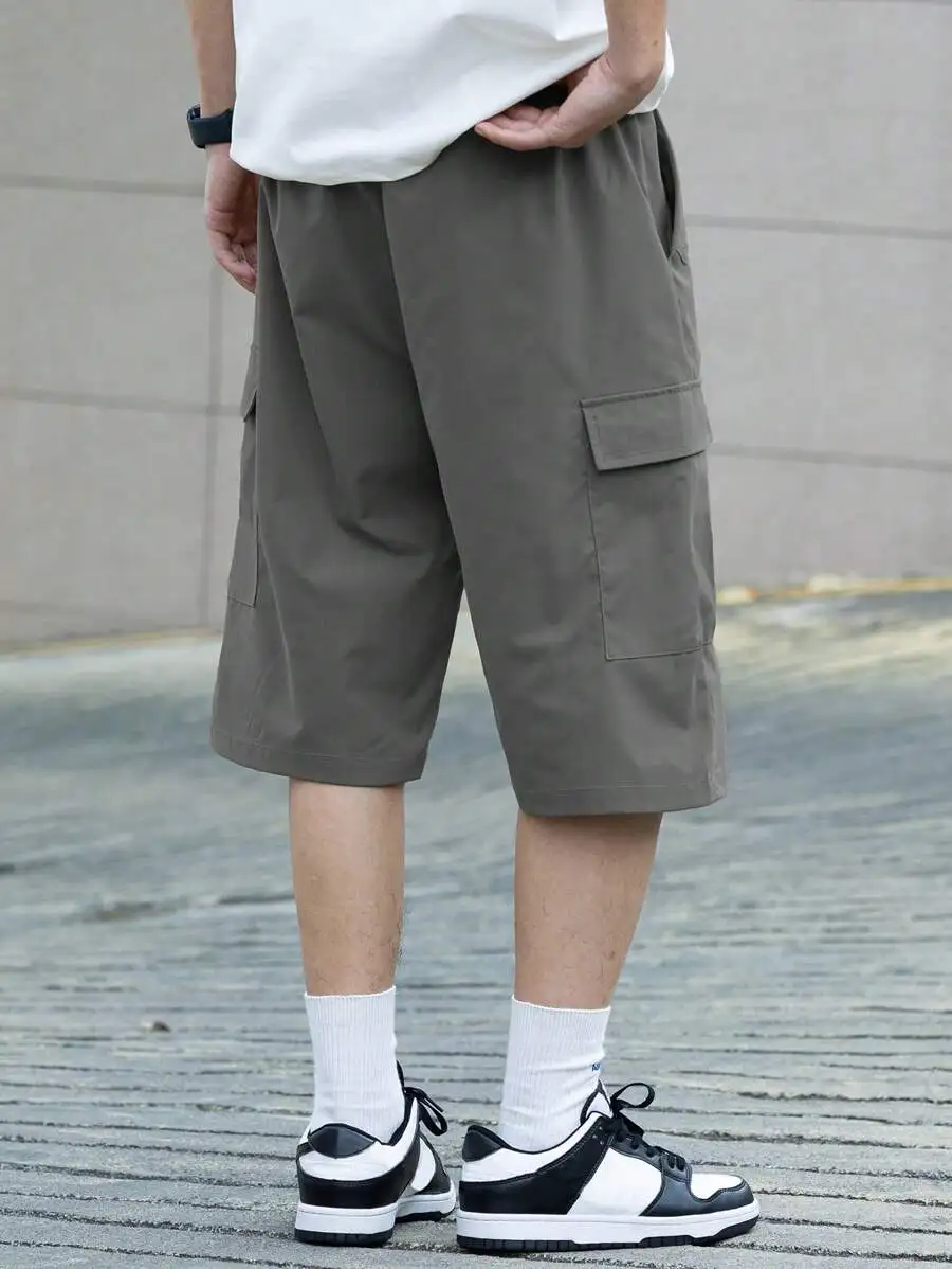 

Mens Solid Color Drawstring Waist Loose Wide Leg Cargo Shorts Casual Daily Wear