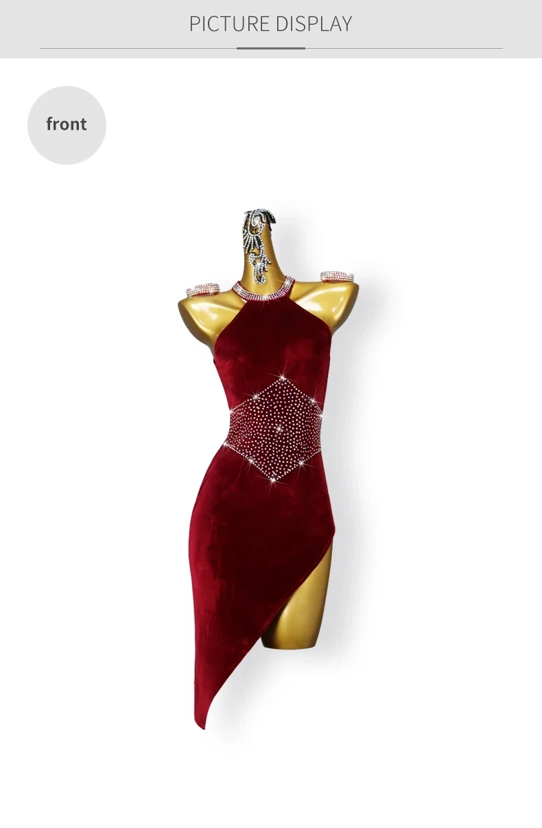 Damen-Tanzkostüm, Latein-Wettbewerb, Partys, Rock, Bühnenkostüm, Samt, Sport, Standard, Ballsaal, Abend-Jumpsuit, eleganter Samba – Detail 7