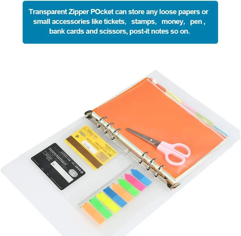 A5 Desk Planner Organizer with 6 Rings, 160 Sheets Replaced, Banknote Tabs, Dividers, Lid, Pocket for Closure, Ruler
