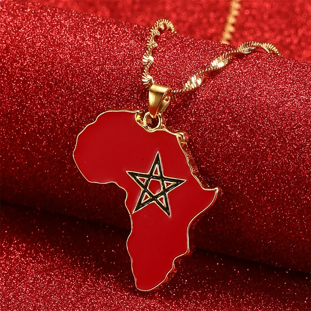 Enamel Stainless Steel The Kingdom of Morocco Map Flag Africa Map Pendant Necklace