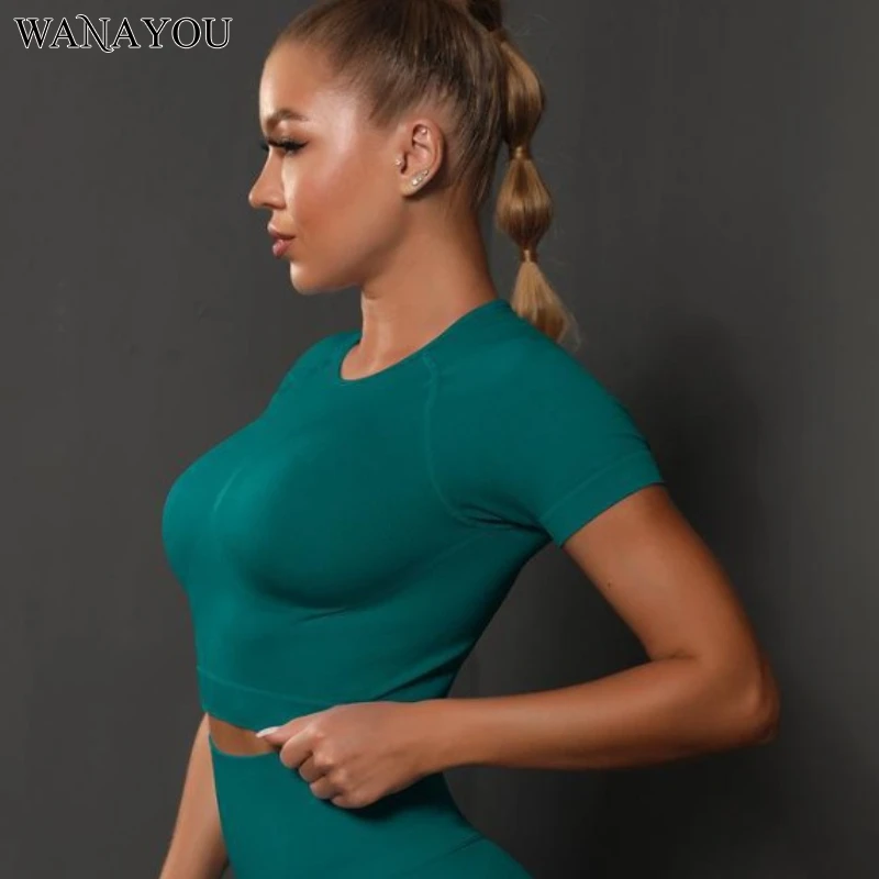 

WANAYOU Short Sleeved Women's Yoga T-shirt, Seamless Elastic Sports Top, Tight Fitting Fitness Vest, Quick Drying and Breathable