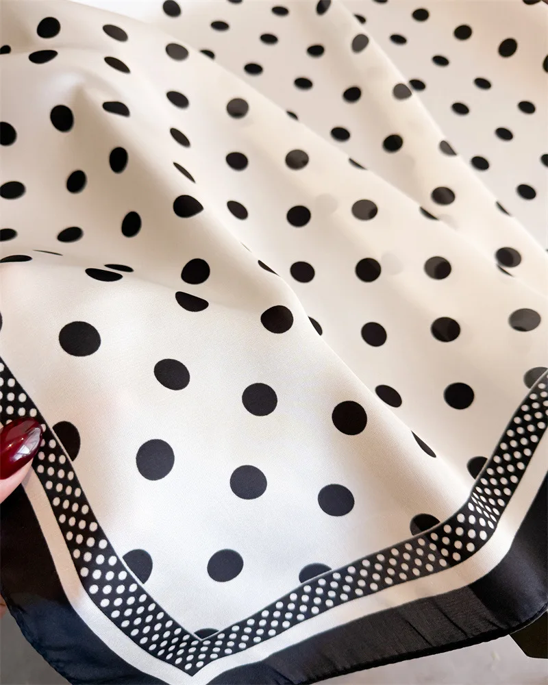 Modischer Seidenschal mit Punktmuster für Damen, Weiches Satin-Kerchief, Foulard, Haarband, Handtaschenband, Kopftuch, Halstuch, Stirnband – Detail 7